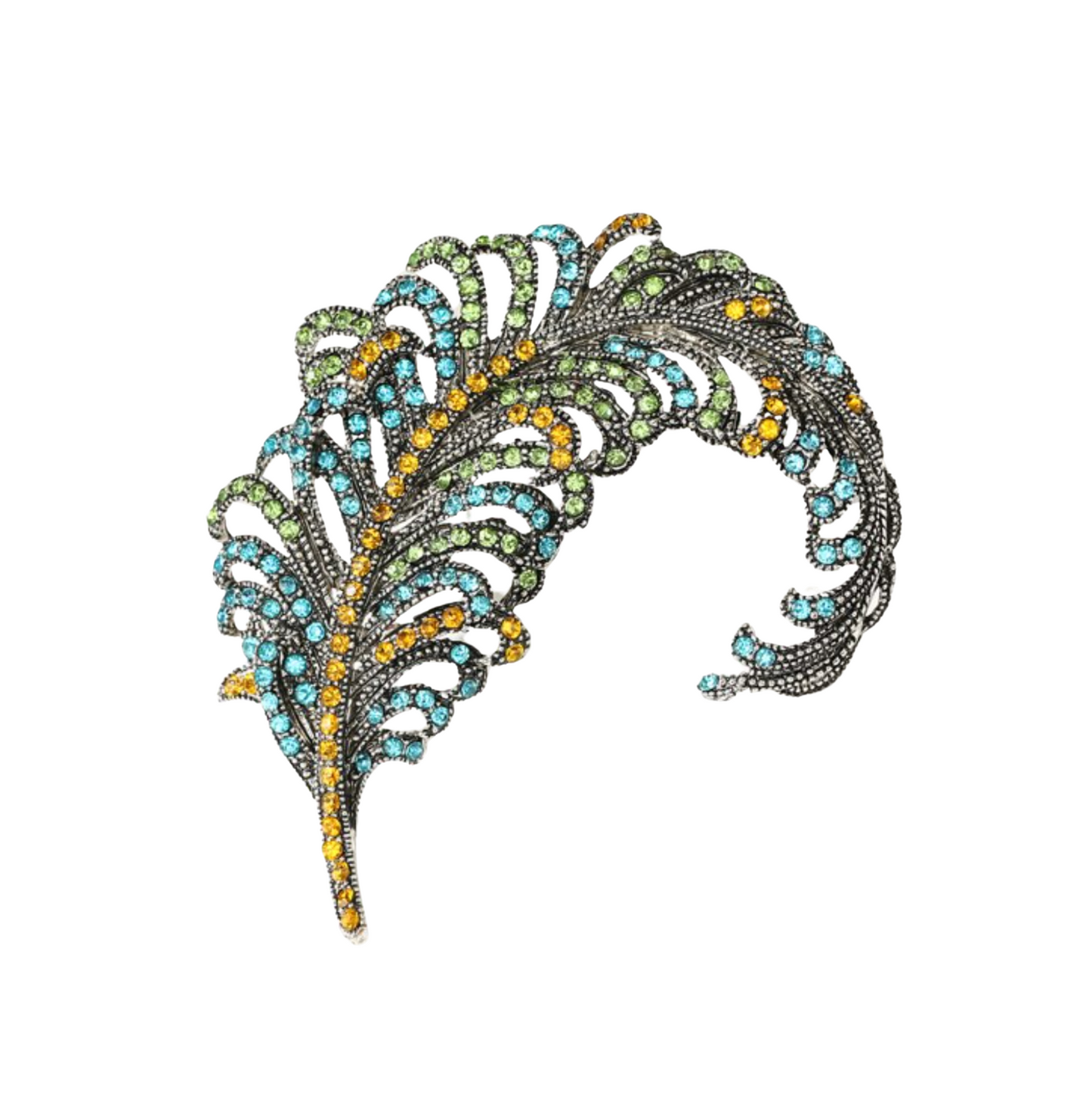 Yellow Blue Crystal Feather Brooch