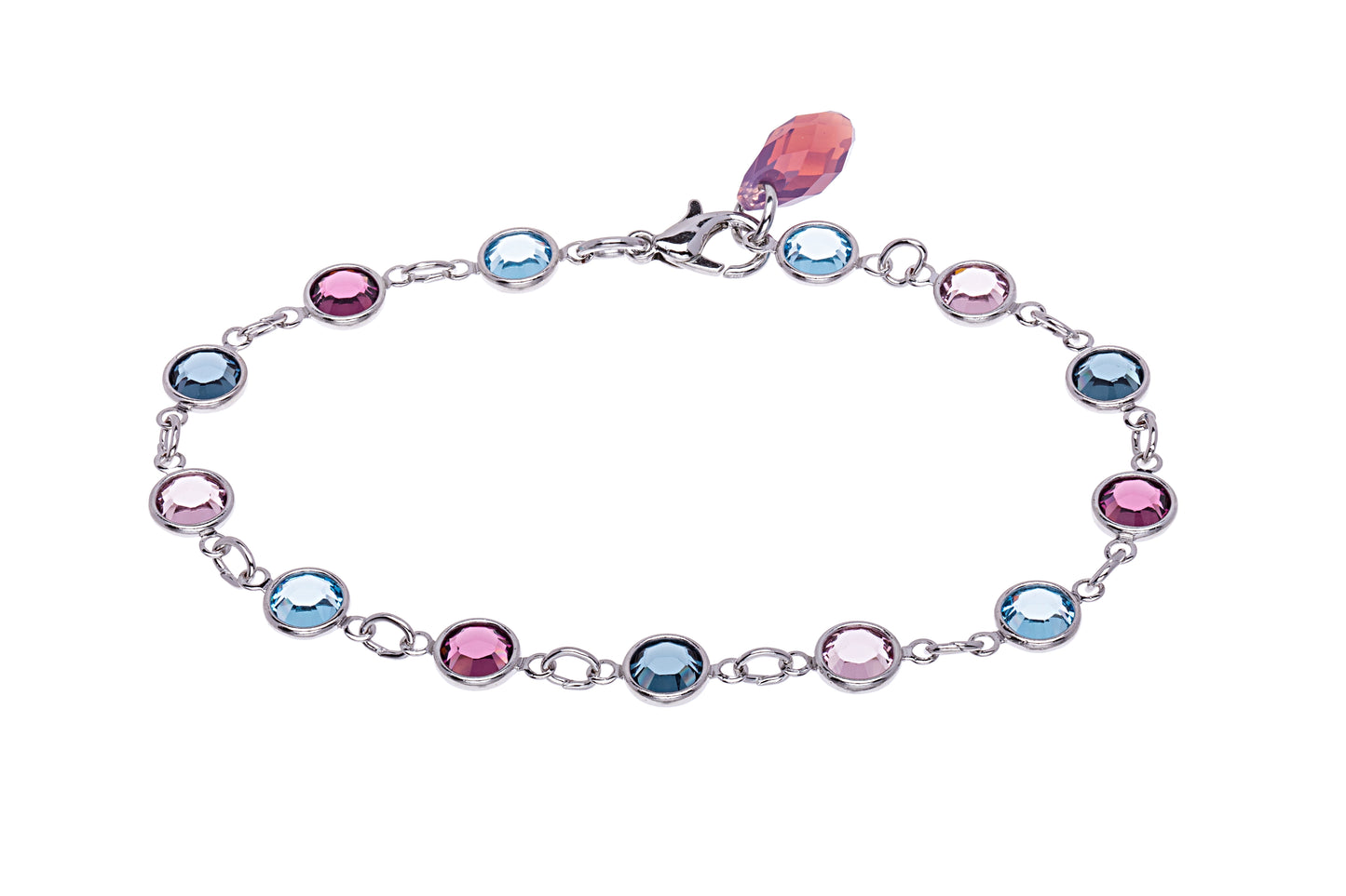 Blue Pink Mix Swarovski Crystal Tennis Bracelet With Briolette Crystal