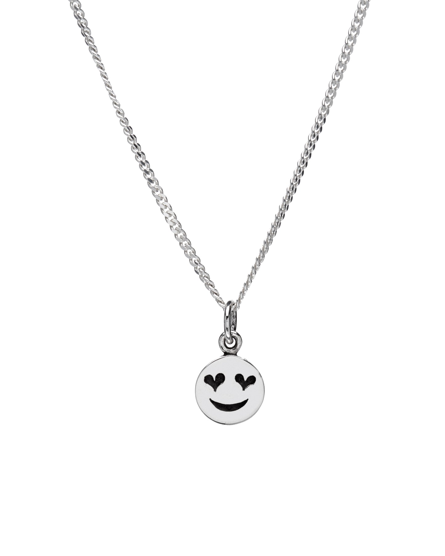 Sterling Silver Heart-Eyes Emoji Pendant Necklace