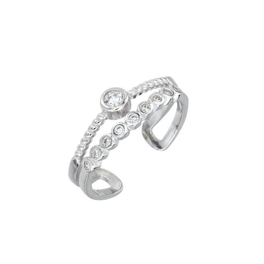 Sterling Silver & Cubic Zirconia Double-Band Braided Pave Ring