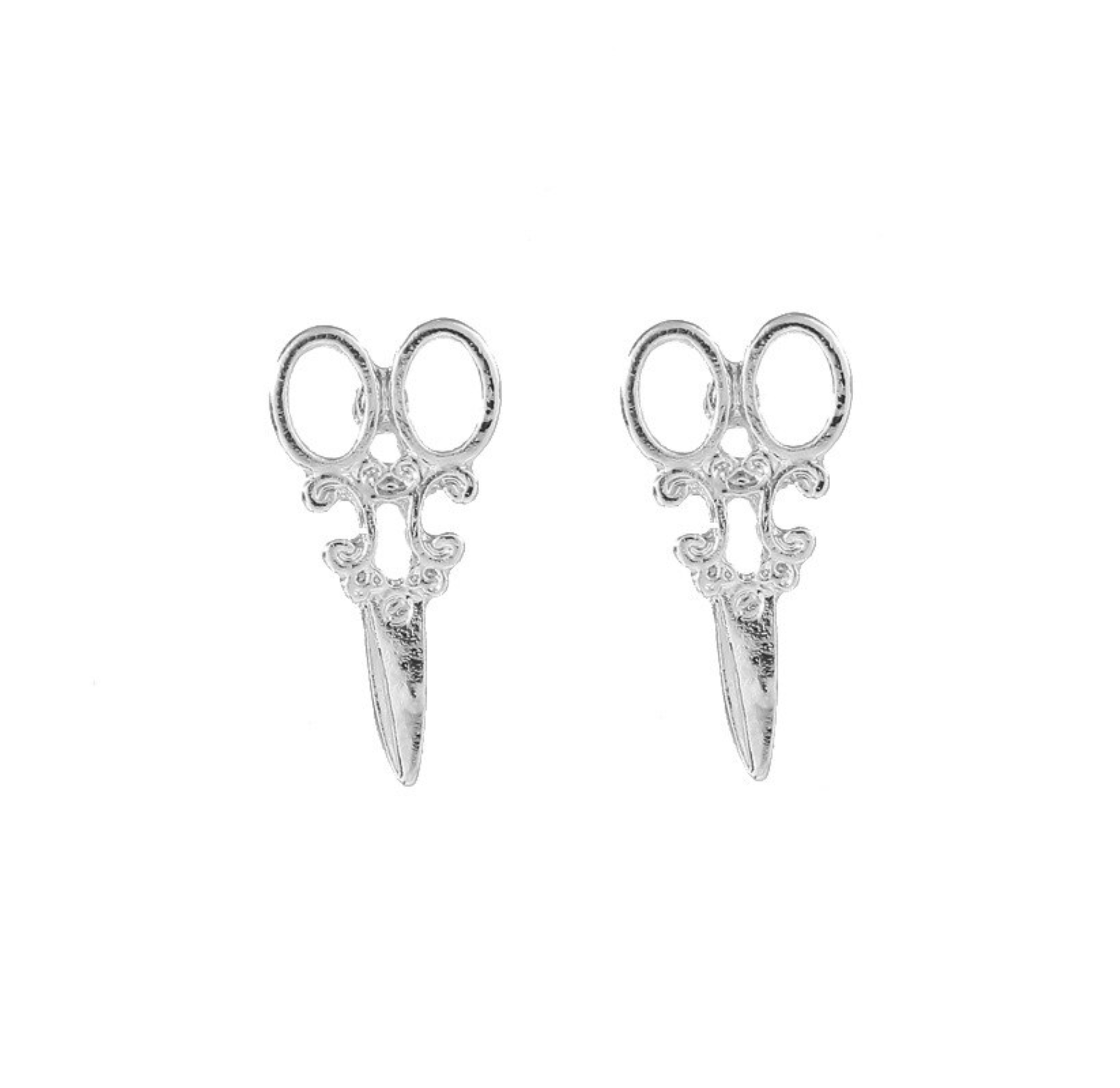 Pair of silver-tone scissor-shaped stud earrings, front view