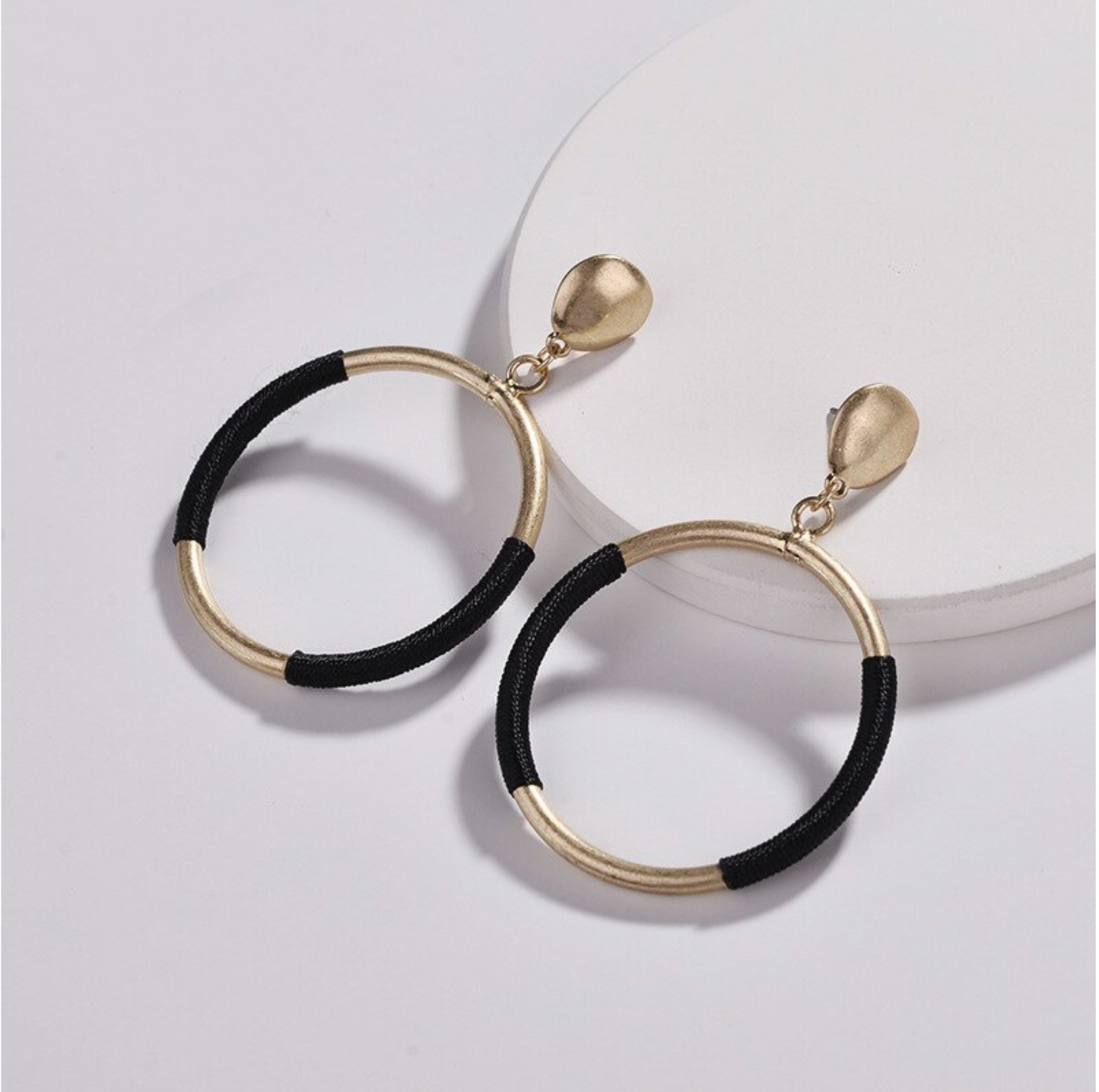 Black Goldtone Circular Earrings