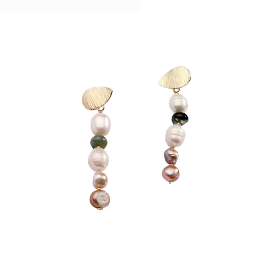 Goldtone Multi Colored Freshwater Pearl Drop Earrings