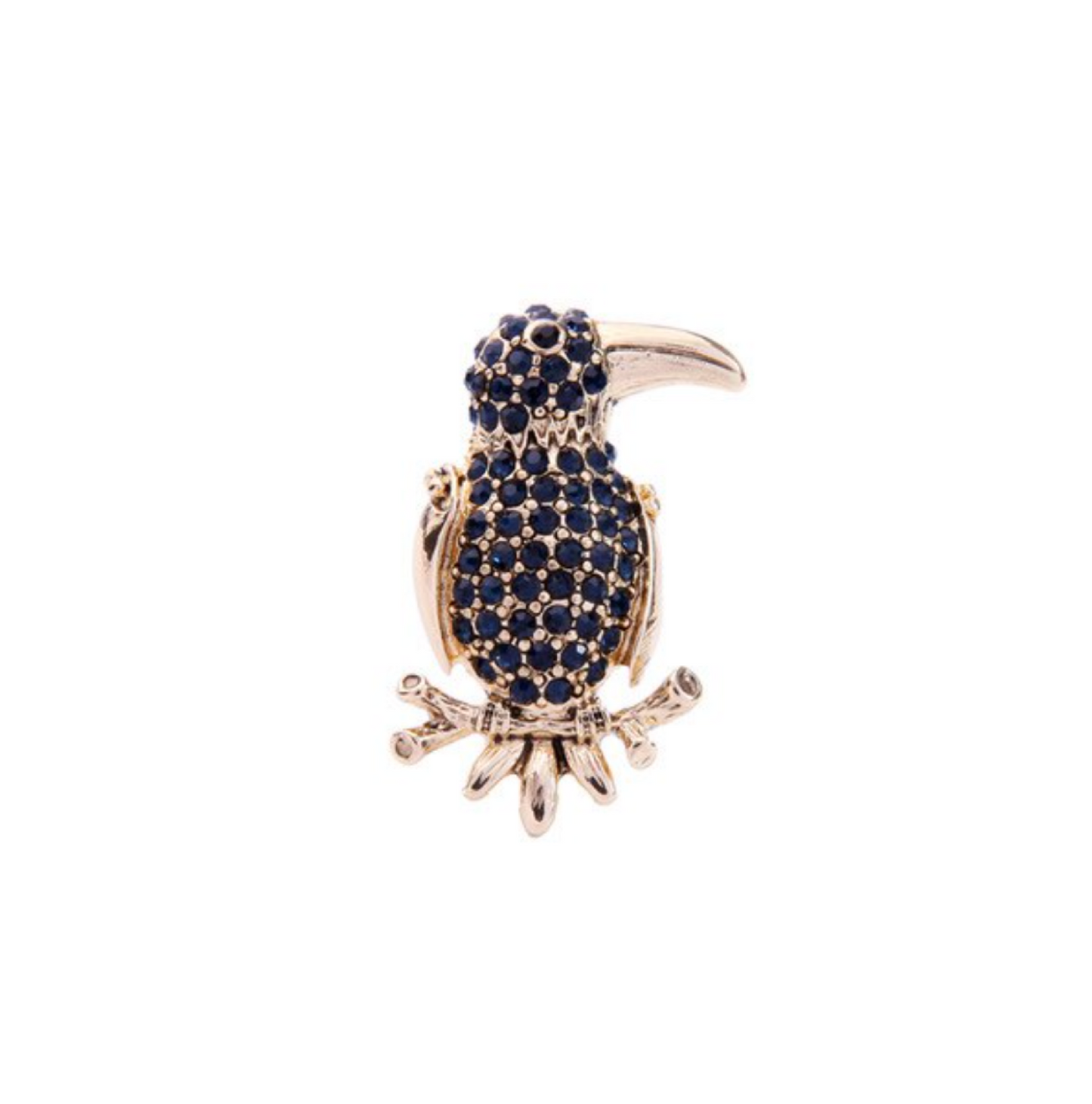 Black Goldtone Bird Crystal Brooch