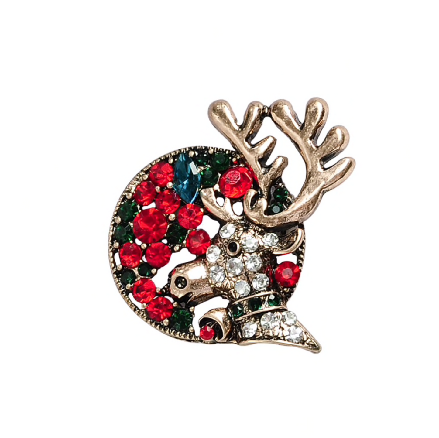 Red Clear Crystal Reindeer Brooch
