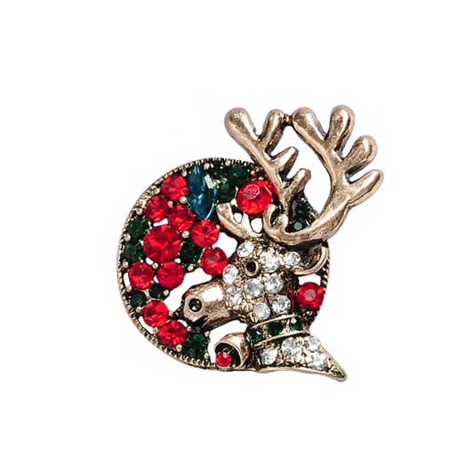 Red Clear Crystal Reindeer Brooch