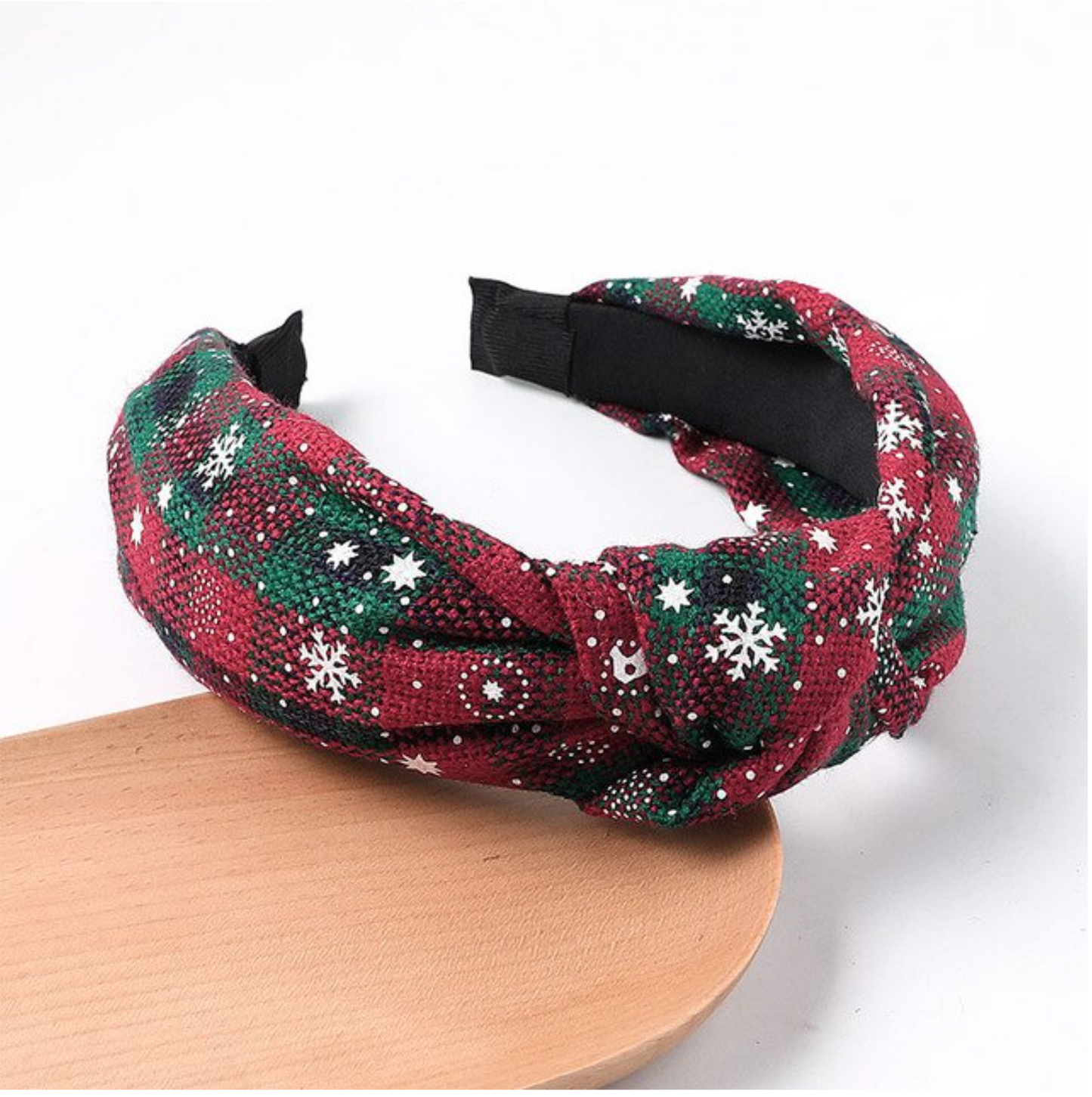 Classic Red & Green Plaid Christmas Snowflake Knotted Headband