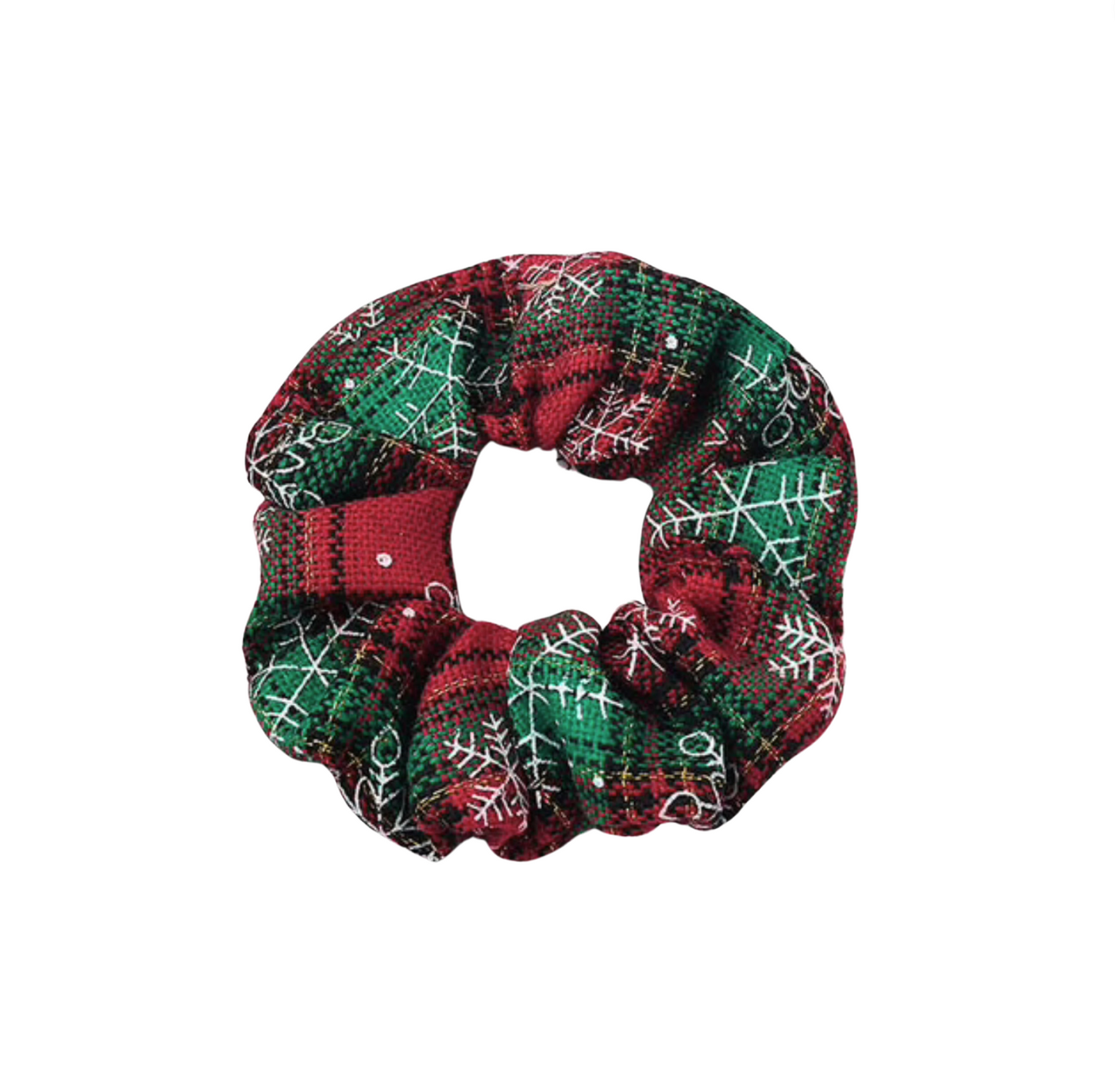 Holiday Plaid Snowflake Scrunchie