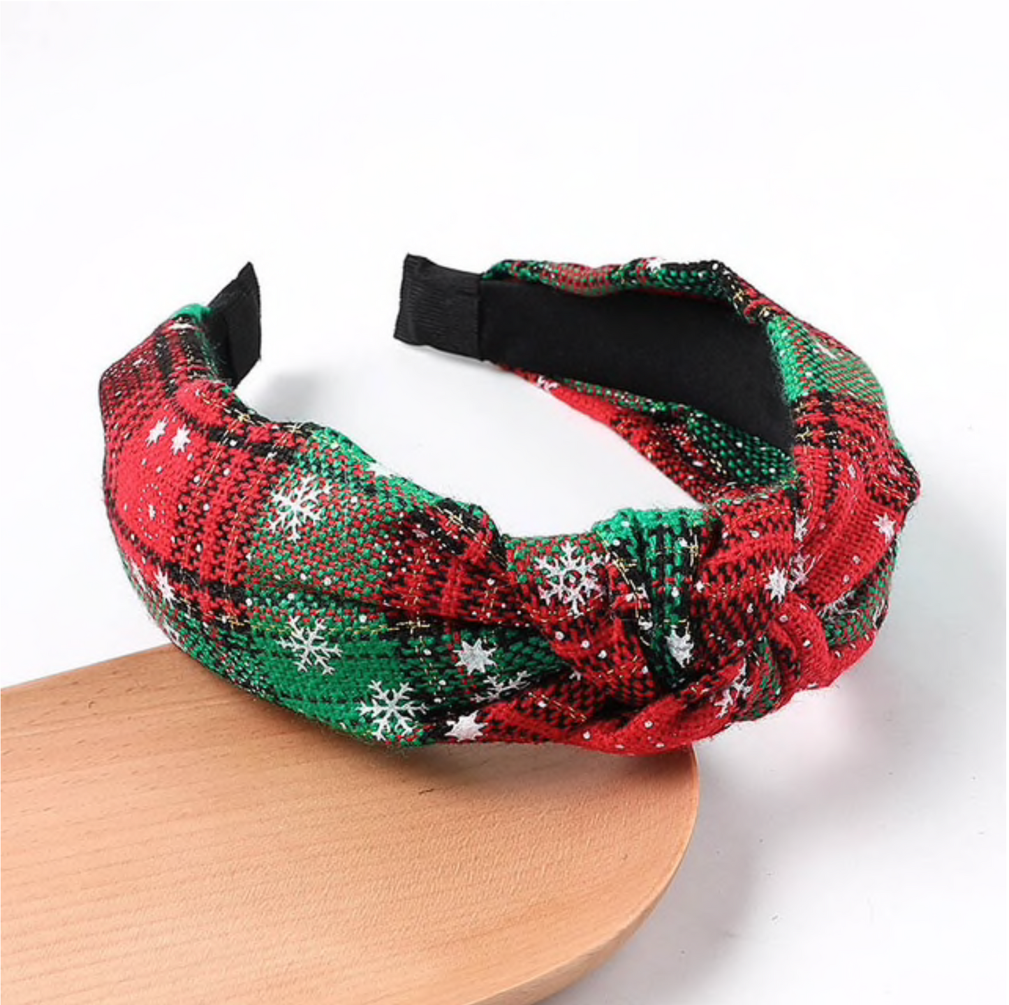 Green Red Plaid Christmas Snowflake Knotted Headband