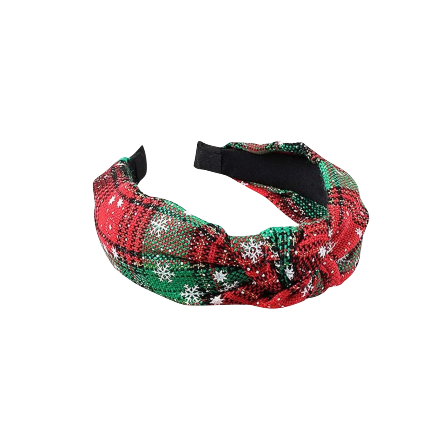 Green Red Plaid Christmas Snowflake Knotted Headband