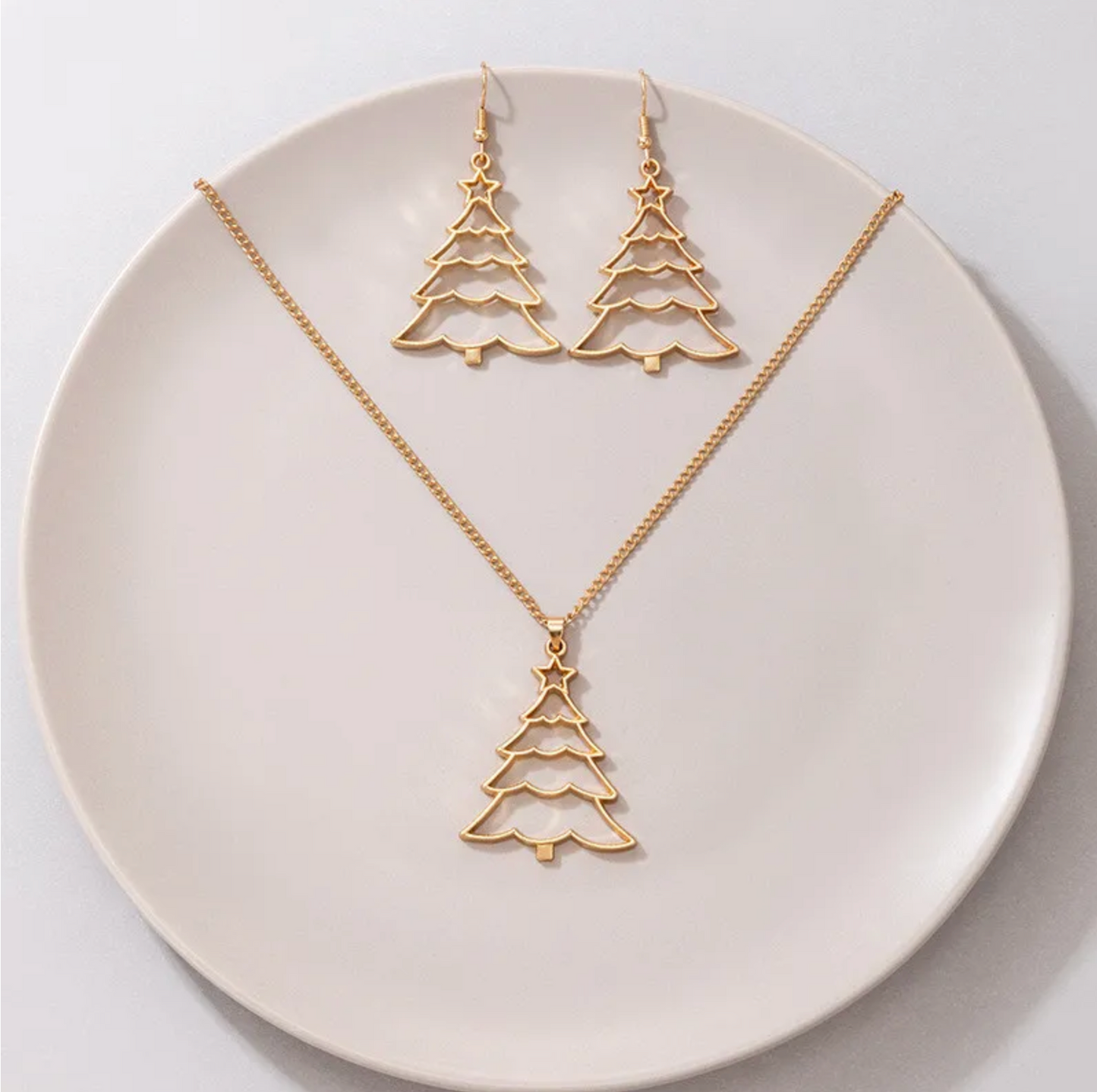 Goldtone Christmas Tree Necklace Earring Set