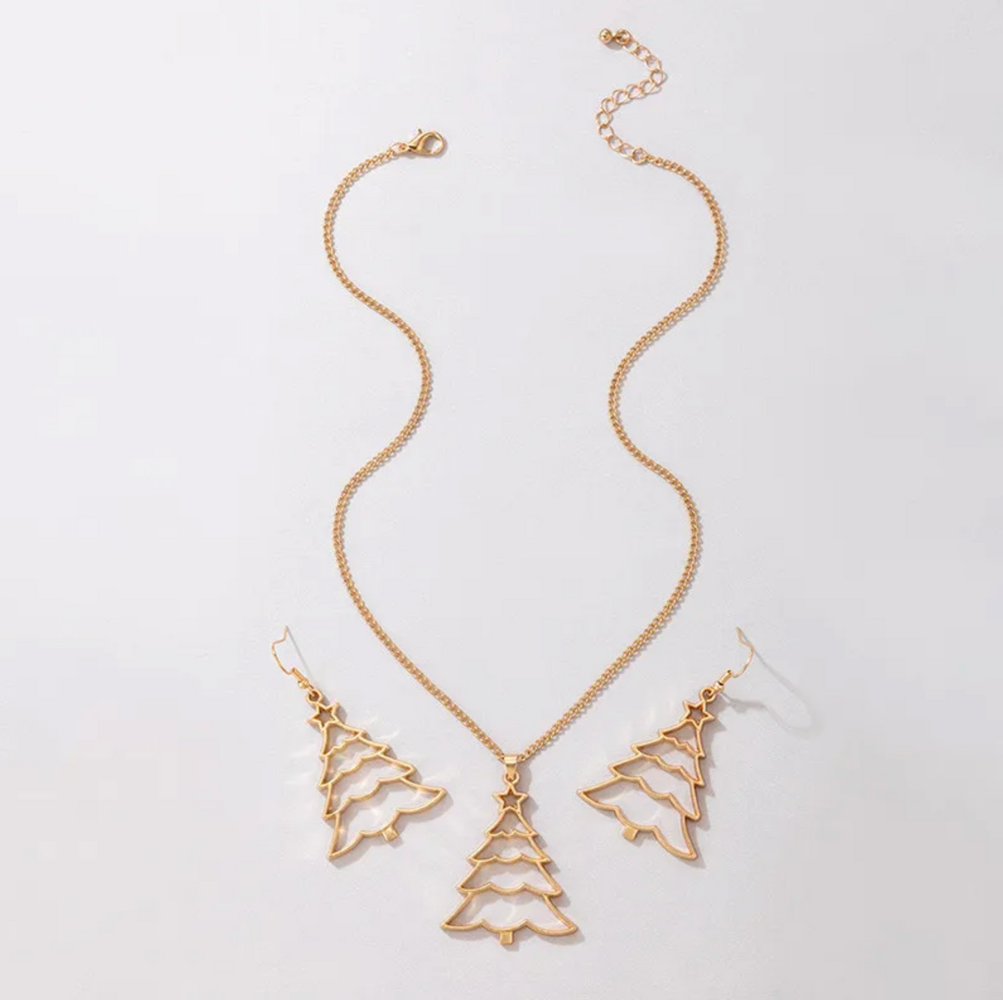 Goldtone Christmas Tree Necklace Earring Set