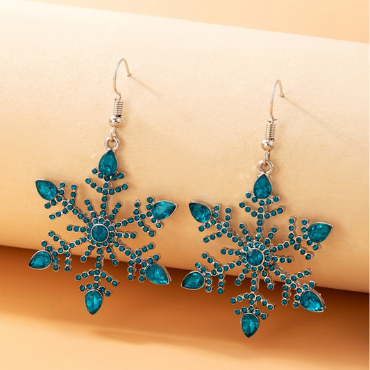 Blue Crystal Snowflake Drop Earrings