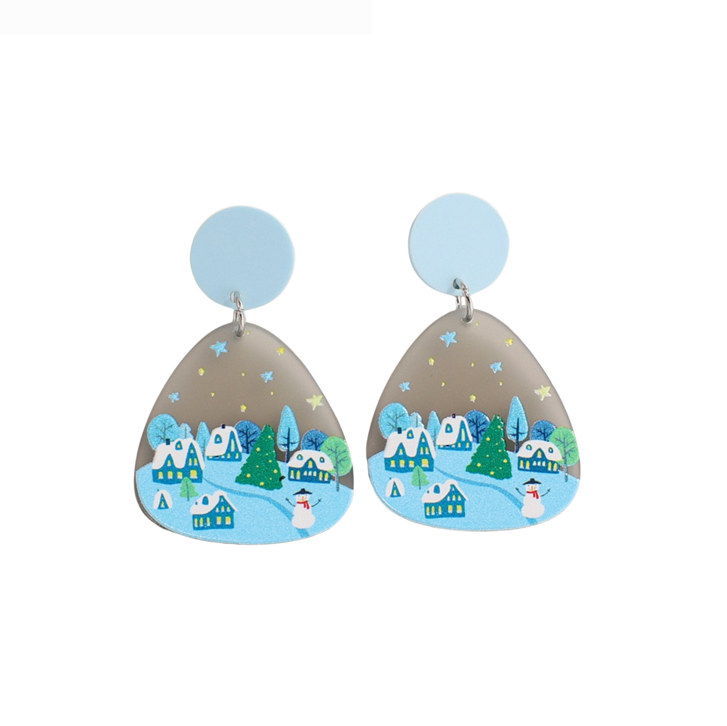 Snowy Village Scene Drop Earrings