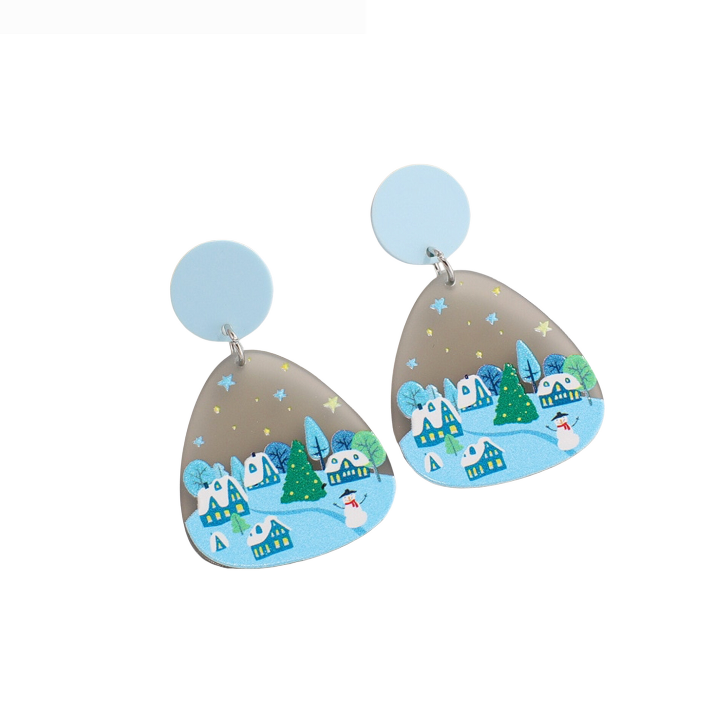 Snowy Village Scene Drop Earrings