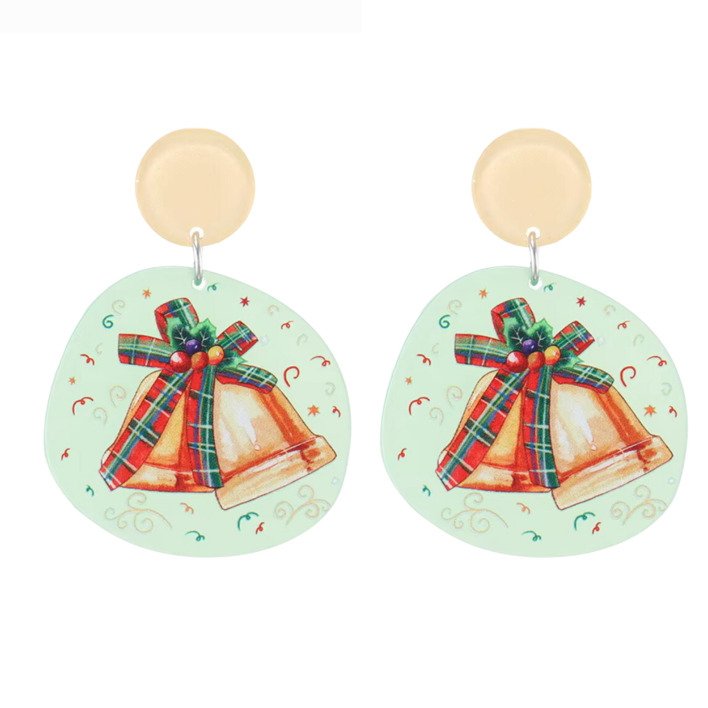 Green Circular Christmas Bells Drop Earrings