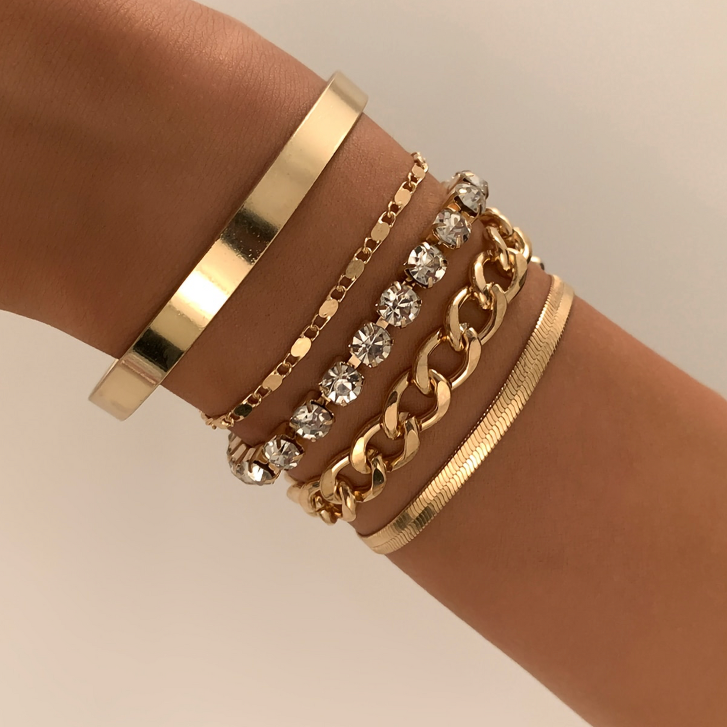 Crystal and Goldtone Chain Bracelet set