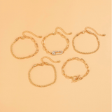 Goldtone Chain Link Bracelet Set With Crystal Safety Pin