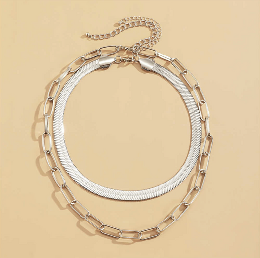 Silvertone Curb Chain Link Layered Necklace