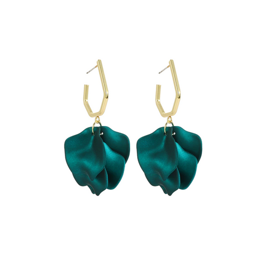 Goldtone & Green Petal Drop Earrings