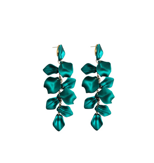 Gold And Emerald Multi Leaf Drop Earrings