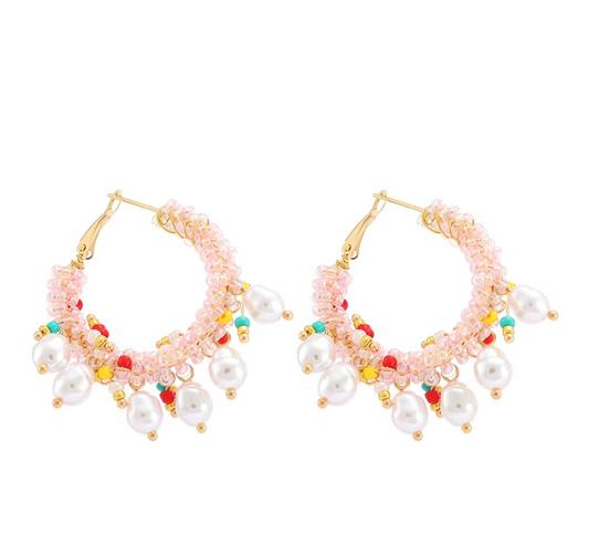 Colorful Beaded Hoop Earrings
