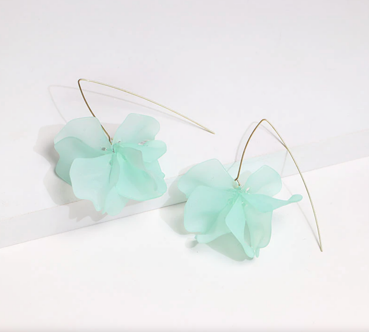 Goldtone & Mint Green Floral Threader Earrings