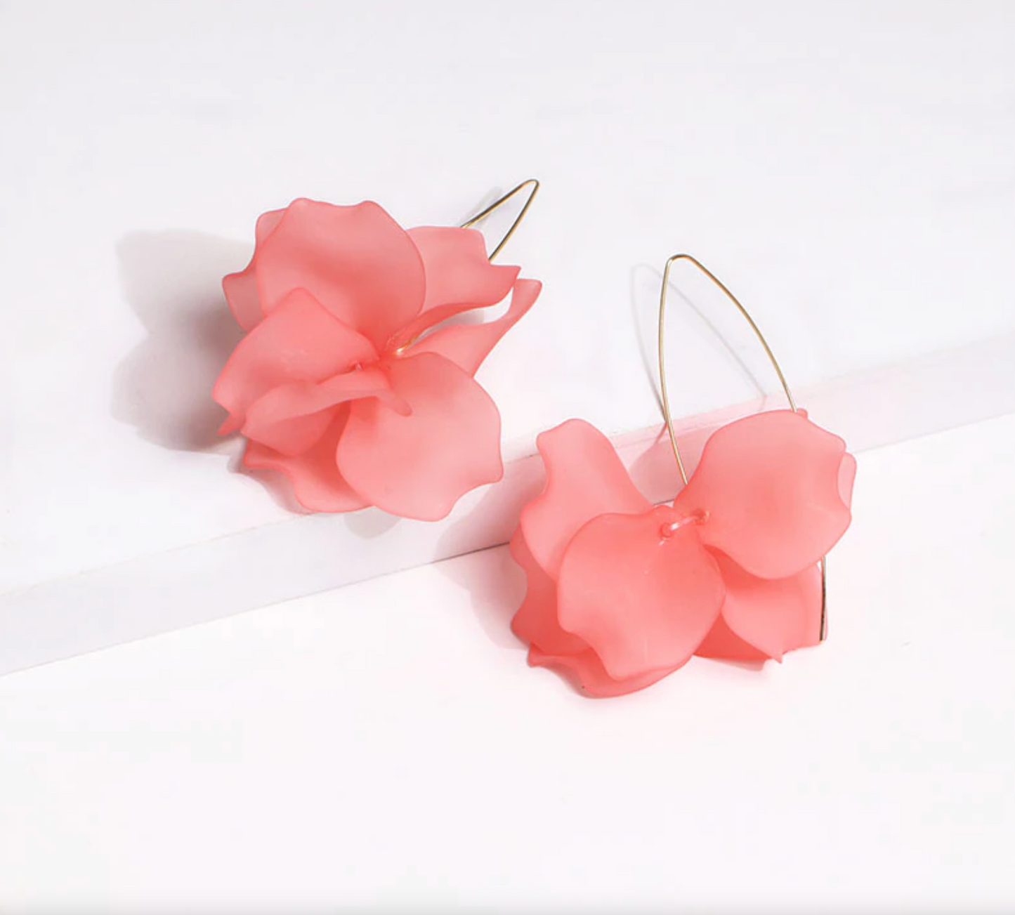 Pink Floral Leaf Drop Earrings