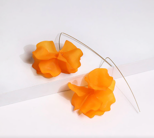 Goldtone Orange Flower Threader Earrings