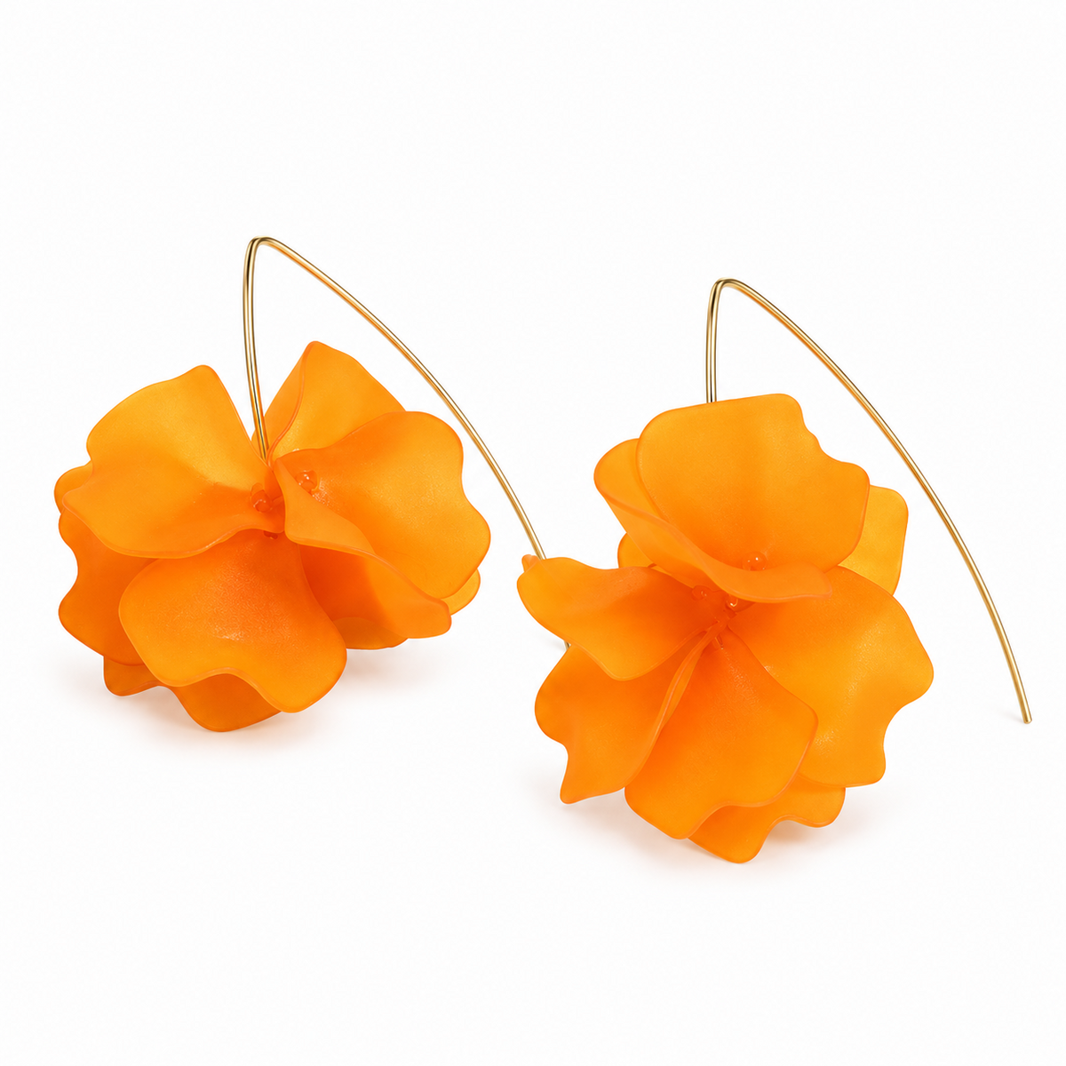 Goldtone Orange Flower Threader Earrings — alternate view, SKU 11523-57
