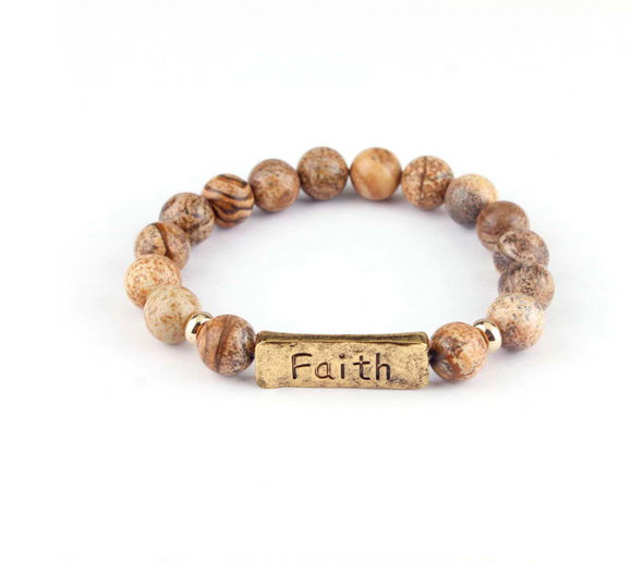 Goldtone Jasper Beaded 'faith' Bracelet