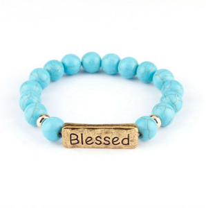 Turquoise Howlite Beaded 'blessed' Bracelet