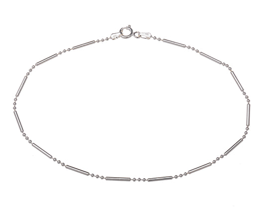 Sterling Silver Anklet – Polished Bead and Bar Chain