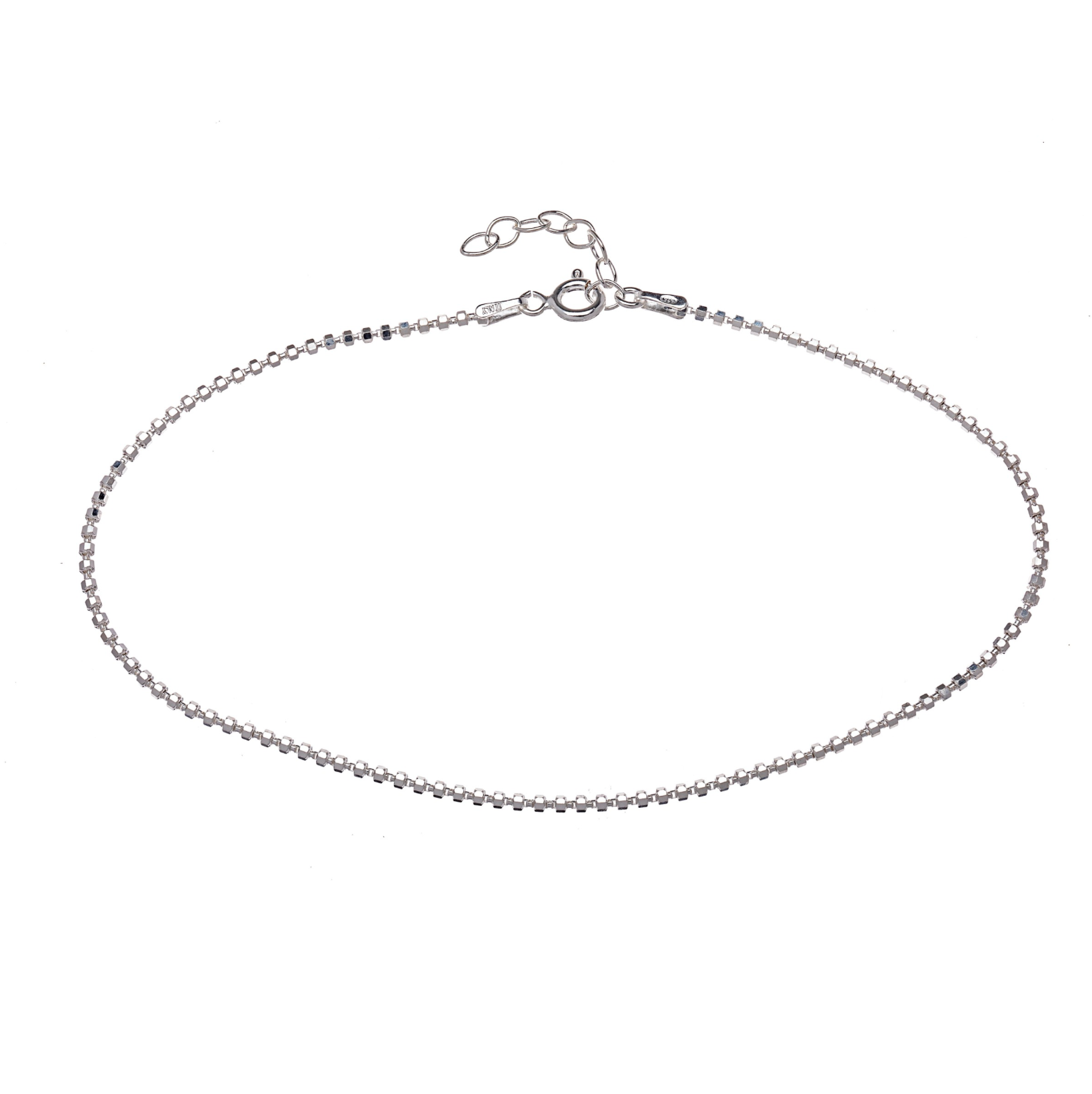 Sterling silver faceted bead chain anklet with spring ring clasp and extender, minimalist jewellery