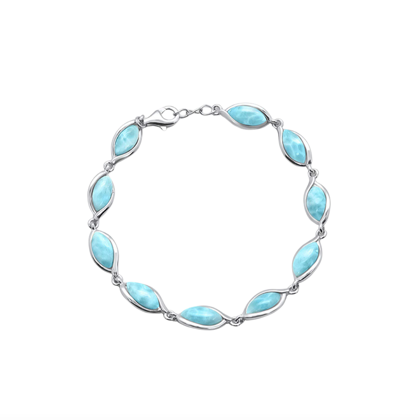 sterling silver bracelet with genuine marquise-cut larimar stones and lobster clasp, sea-blue gemstone jewellery