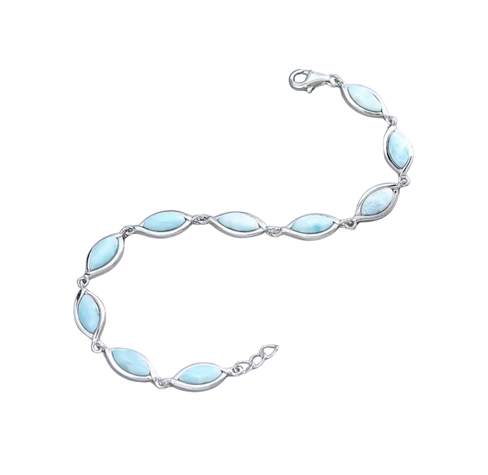 sterling silver bracelet with genuine marquise-cut larimar stones and lobster clasp, sea-blue gemstone jewellery