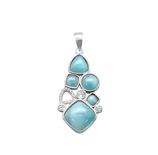 Sterling Silver Multi-Shape Larimar & CZ Pendant