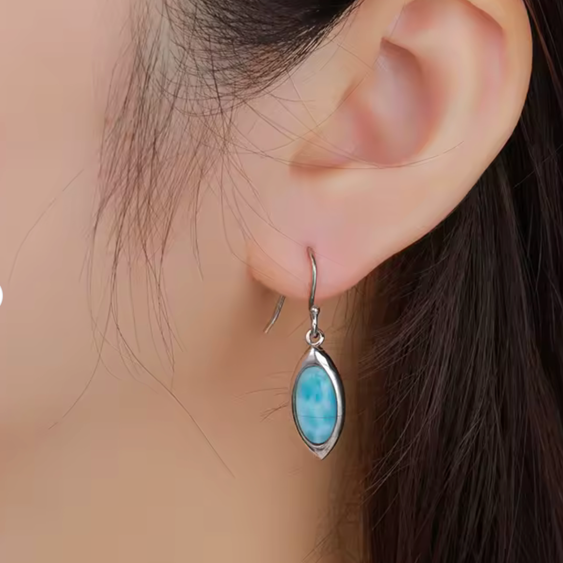 Sterling Silver Larimar Marquise Drop Earrings