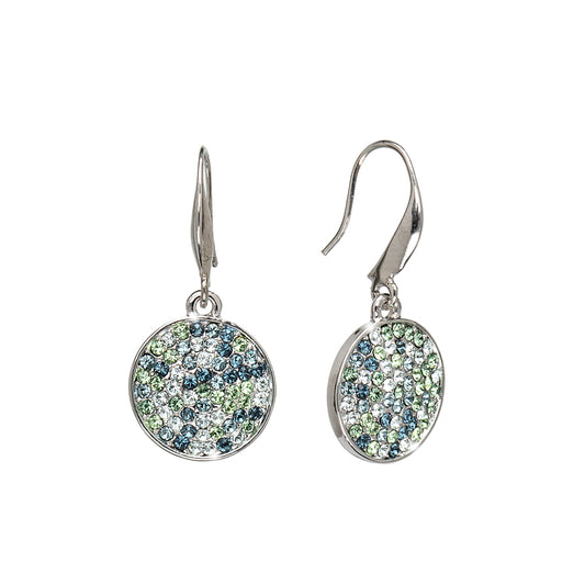 Silvertone Mixed Green Swarovski Crystal Round Drop Earrings