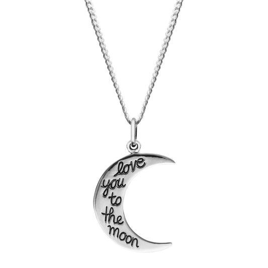 Sterling Silver Crescent 'love you to the moon' Pendant Necklace