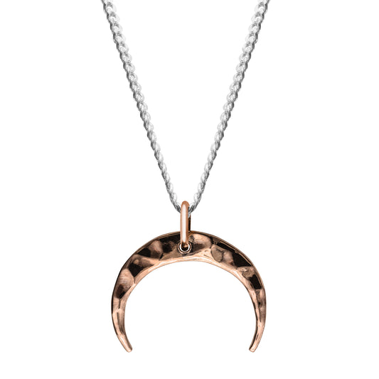 18k Rose Gold Plated Hammered Crescent Moon Pendant Necklace