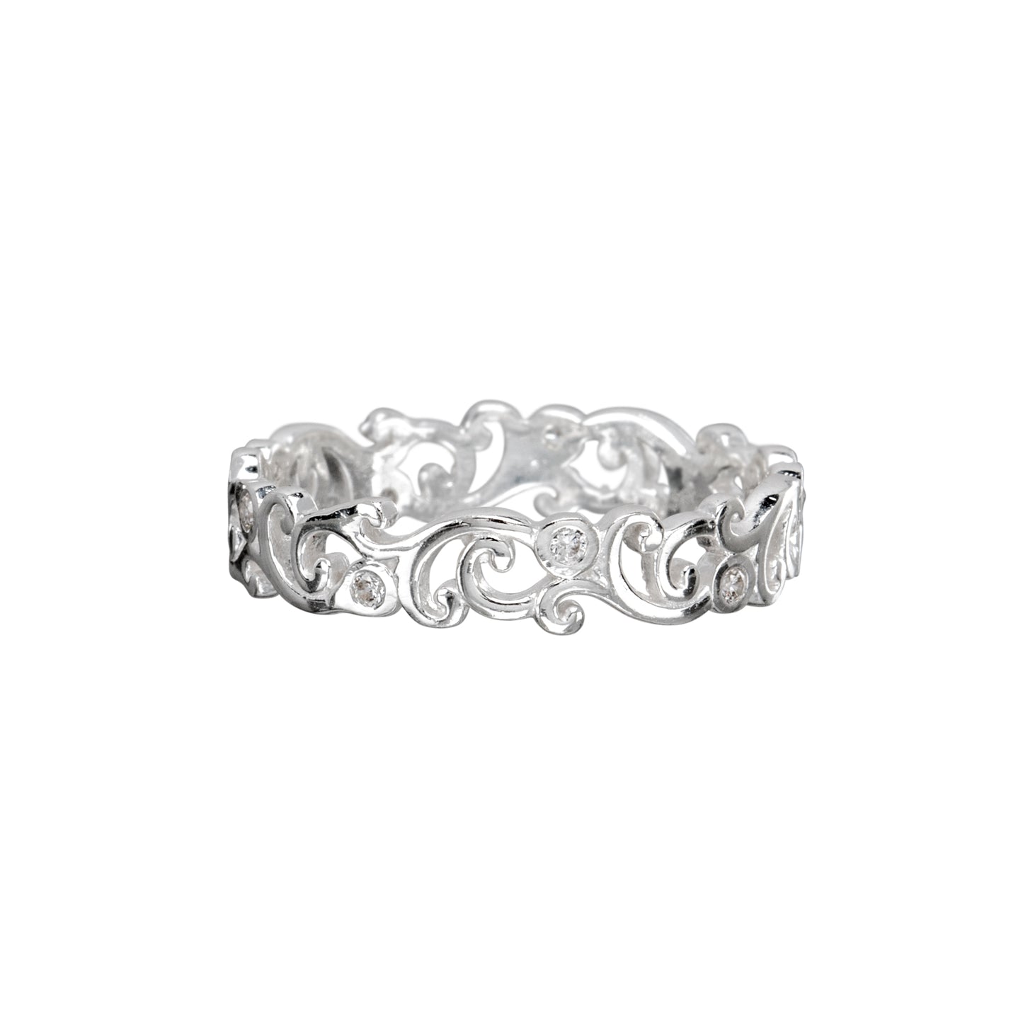 Cubic Zirconia & Sterling Silver Swirl Ring