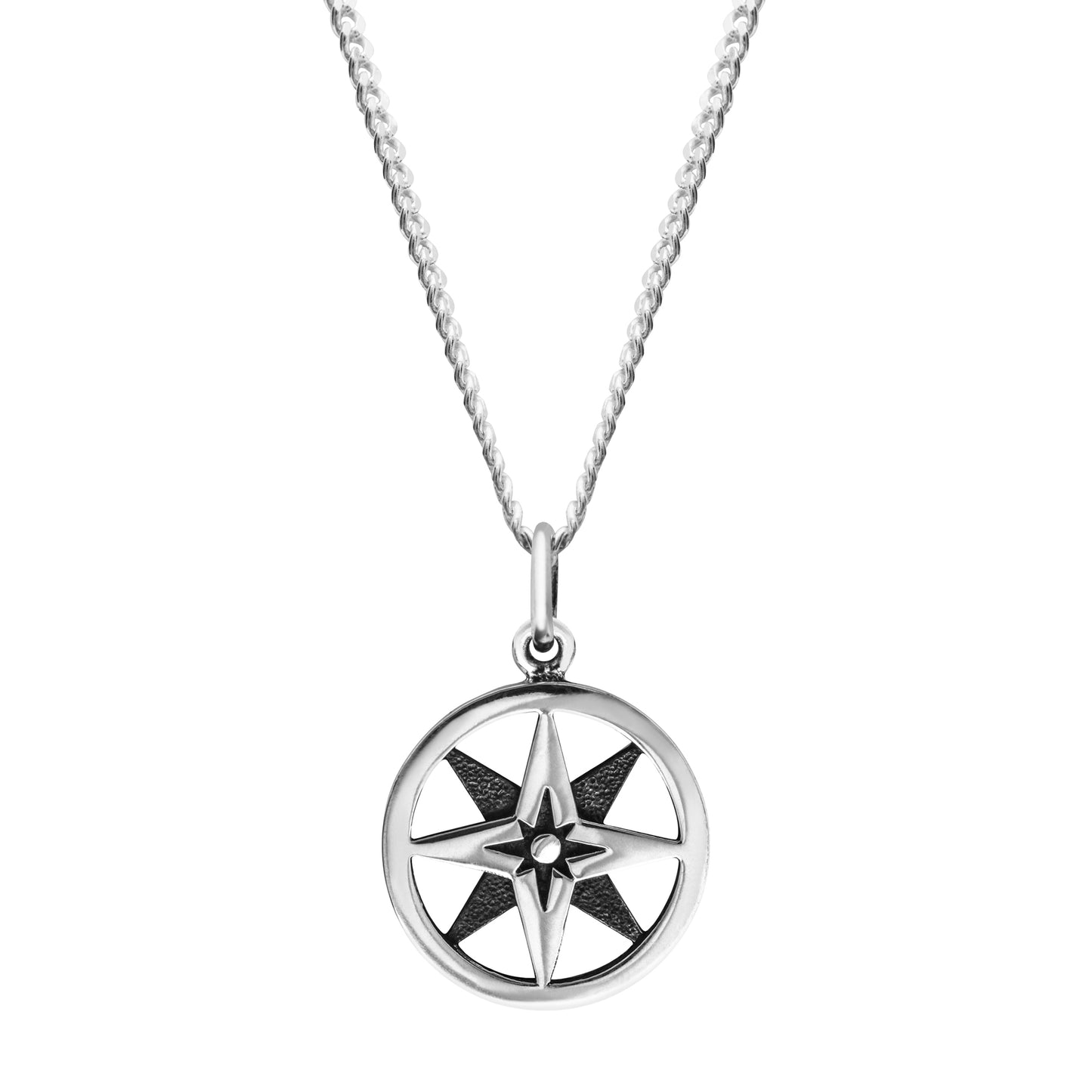 Sterling Silver North Star Compass Pendant Necklace