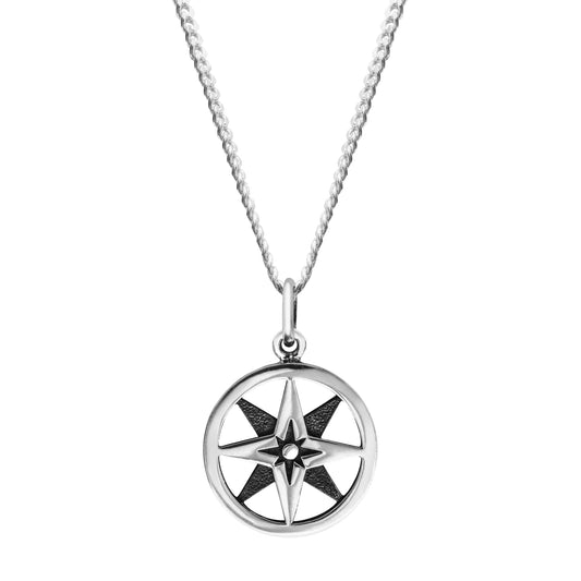 Sterling Silver North Star Compass Pendant Necklace