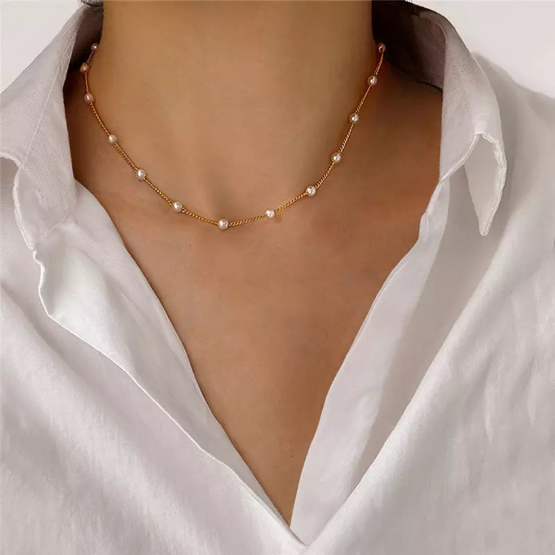 Freshwater Cultured Pearl & Goldtone Station Necklace