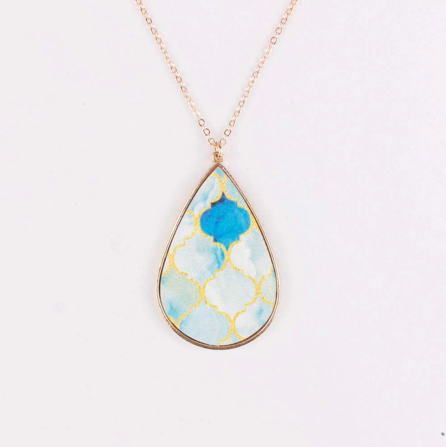 Patterned Teardrop Faux Leather Pendant Necklace