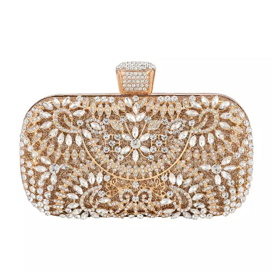 Crystal & Gold Damask Floral Clutch