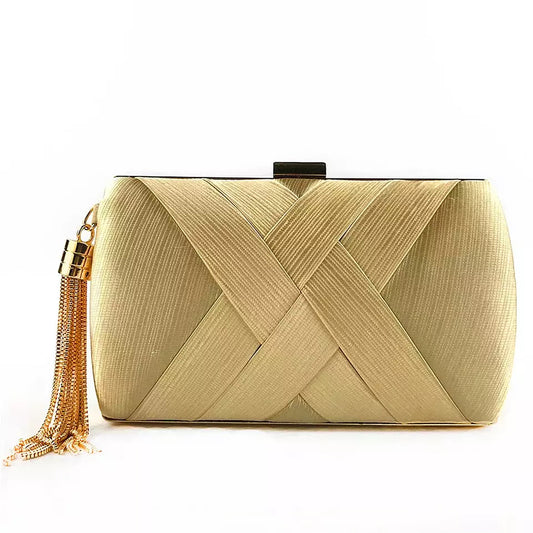 Goldtone Gold Clutch With Gold Tassel