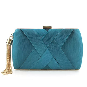 Goldtone And Ocean Blue Clutch With Tassel