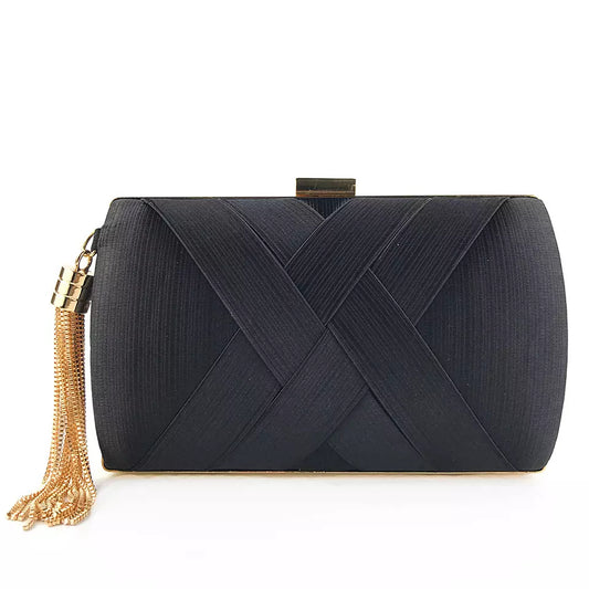 Goldtone And Black Clutch With Tassel